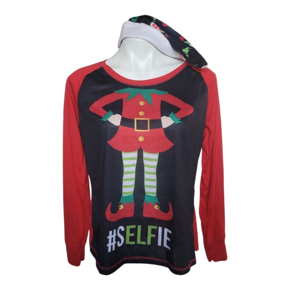 Holiday Famjams Womens Medium Elf Pajama Top And Hat